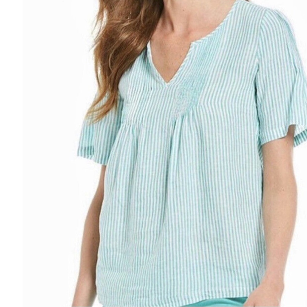 Joules Striped Turquoise Green 100% Linen Top Size 8